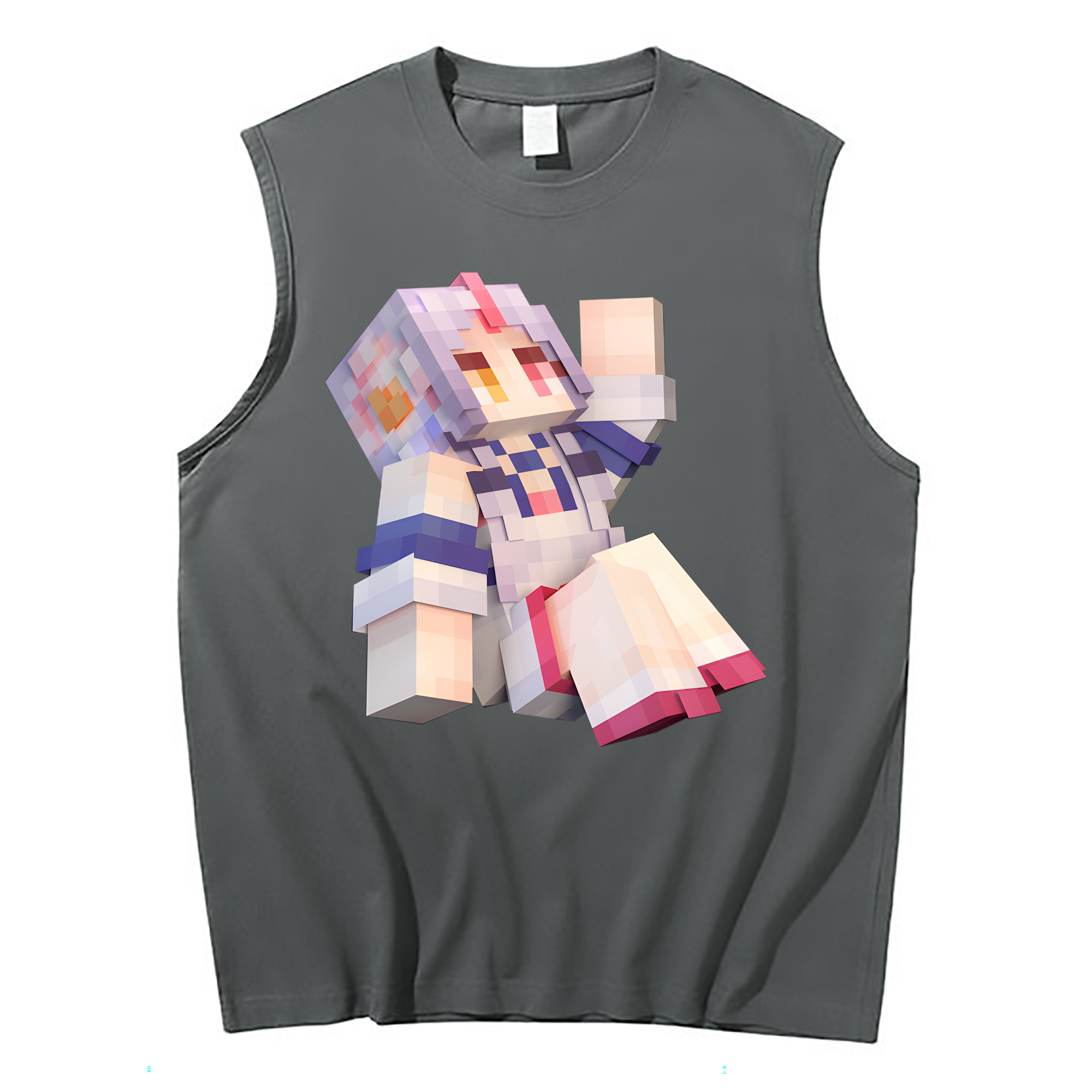 （画像用） マインクラフト ブロックの世界 Minecraft MC Block world コットン100％タンクトップ（フロントプリント）